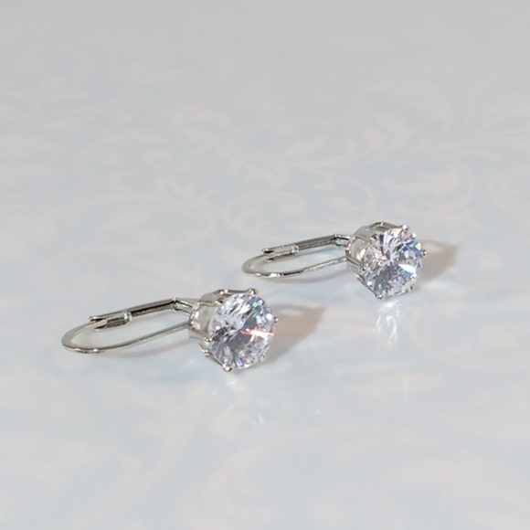 Simulated Diamond CZ Earrings Silvertone - Picture 2 of 6